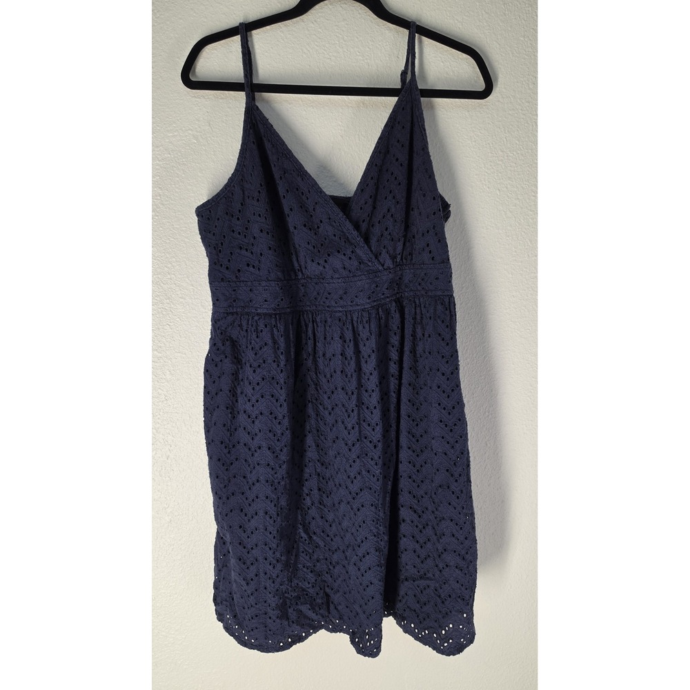 Lane Bryant Dress Size 18 Navy Sleeveless V-Neck Eyelet Cotton Casual Sundress